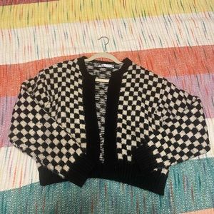 Zara Black and Cream Checkerboard Knit Cardigan